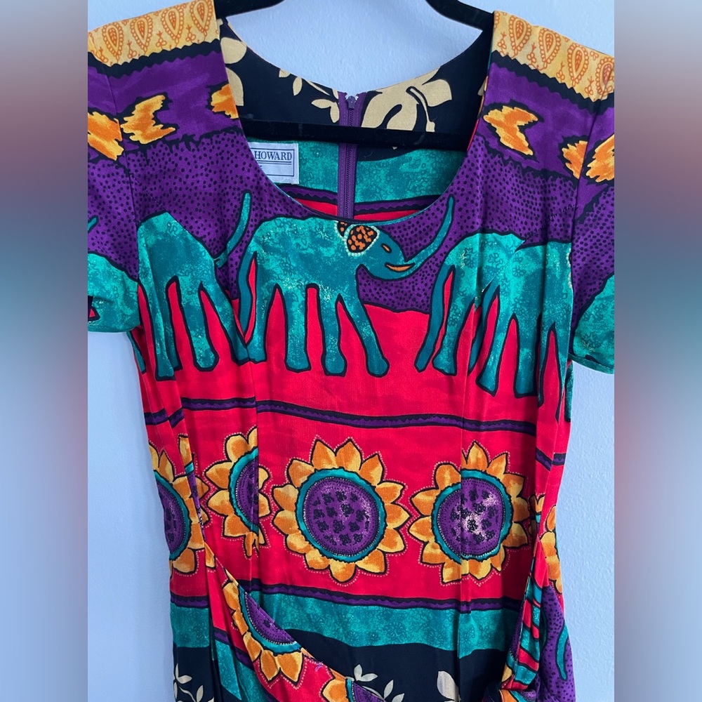 Vintage Jessica Howard Elephant Tribal Print Wrap Dress | size 6 Petite - Picture 3 of 6
